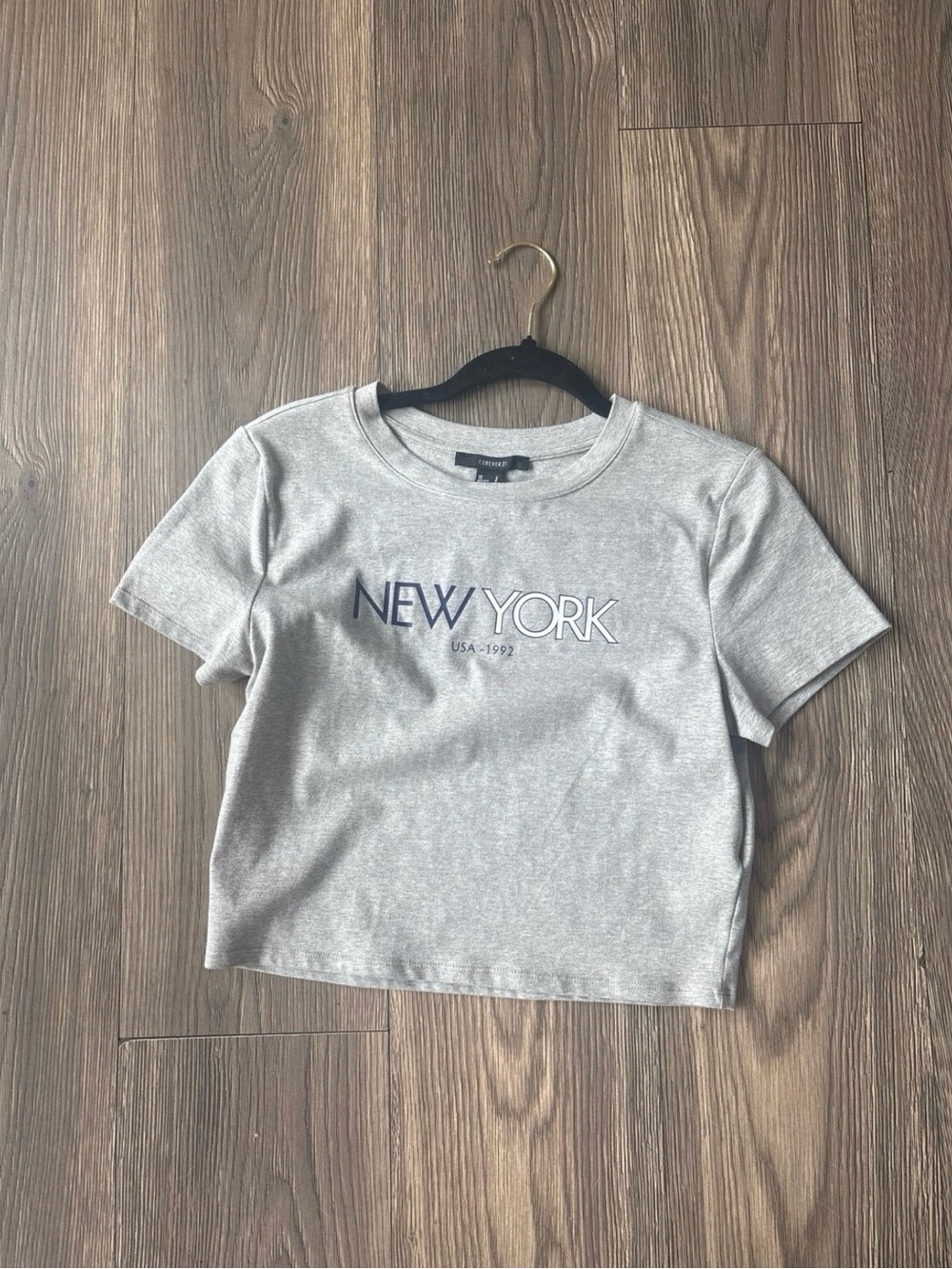 Grey New York USA 1992 Cropped Logo Baby Tee